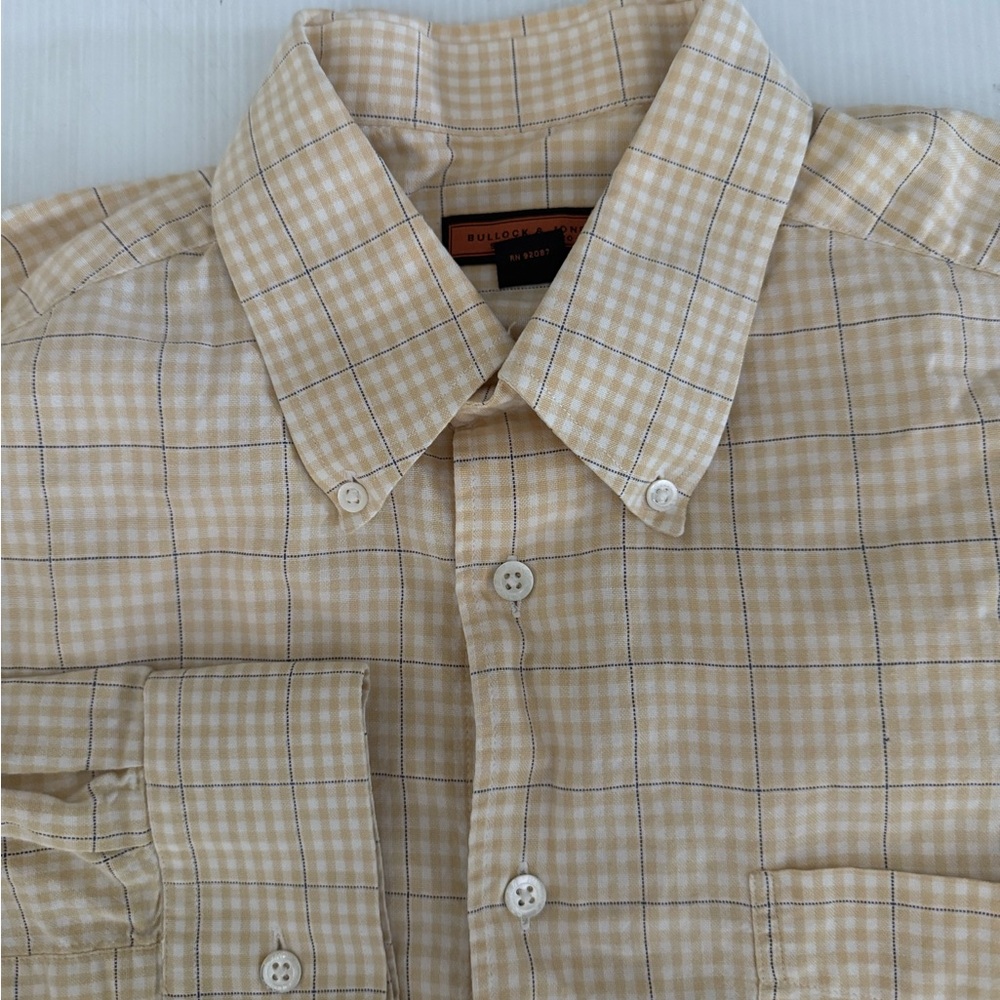 Bullock & Jones Long Sleeve Button Down Shirt L Yellow Tartan Plaid Cotton